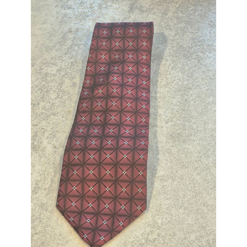 Embassy Row‎ Neckwear Men Burgundy Geometric Silk Dress Tie - Picture 6 of 7